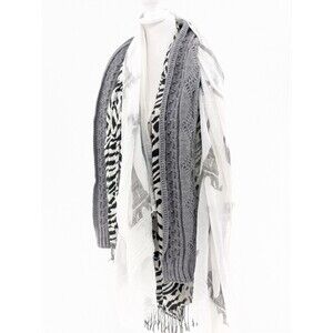 Boho Gray Cable Knit Black White Zebra Fringe Sheer Paris Scarf Bundle Lot of 3